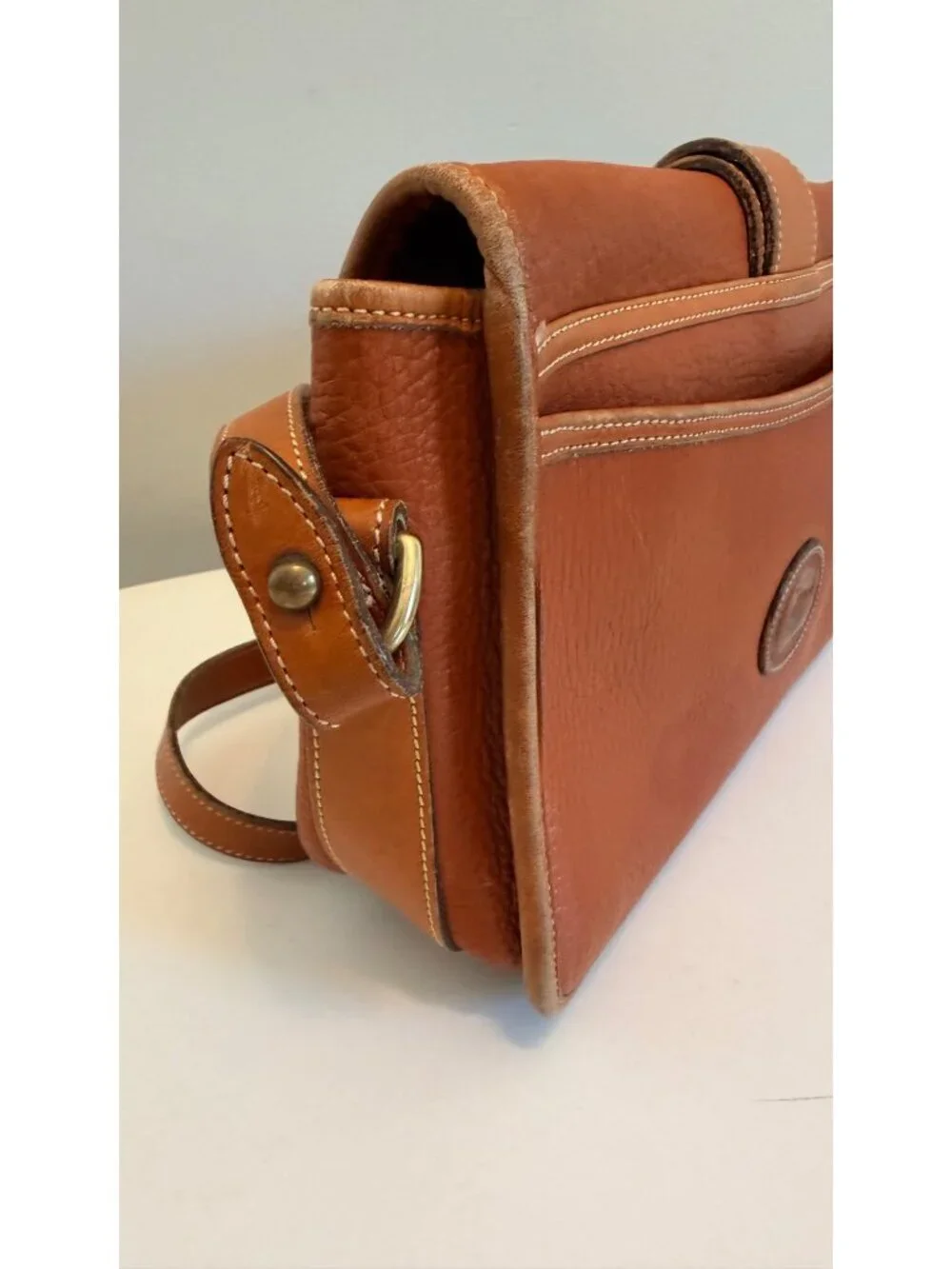 Vintage Dooney & Bourke Equestrian Crossbody Bag in British Tan Pebbled Leather